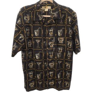JOE‎ MARLIN Men's Trader Sam's Black Hawaiian Cap Shirt Size Medium